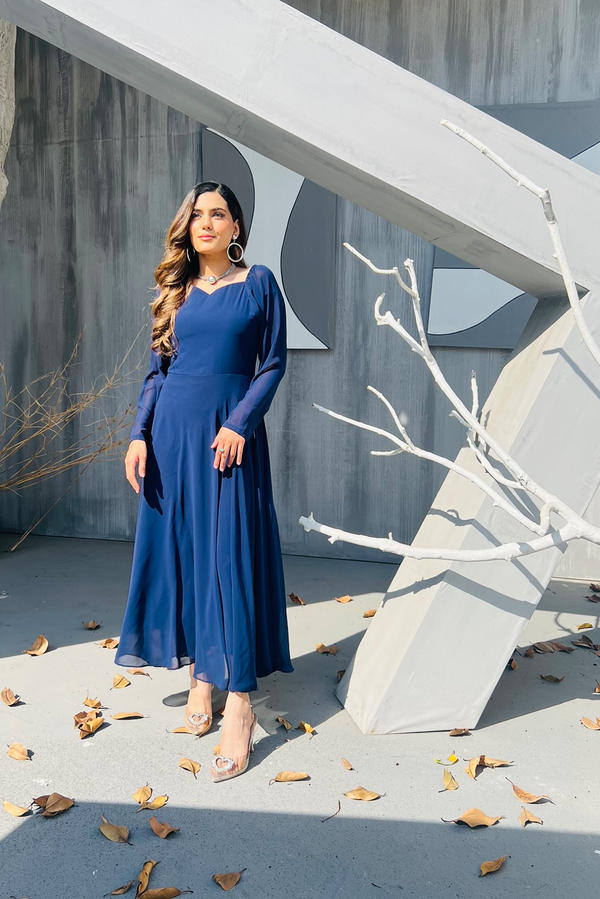 Soft Blue Chiffon Plain Dress