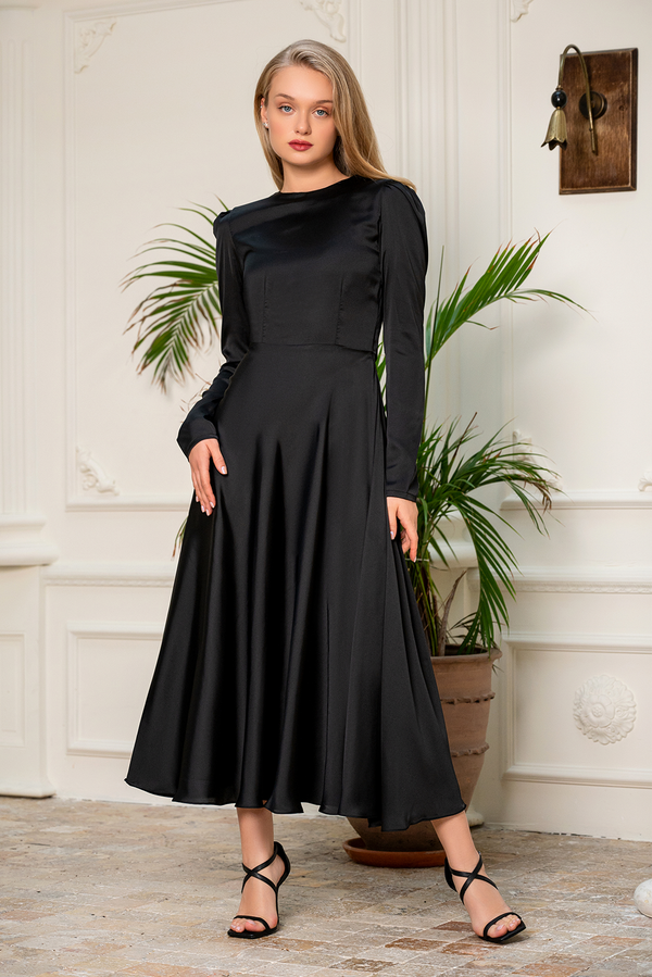 Black Plain Silk Dress