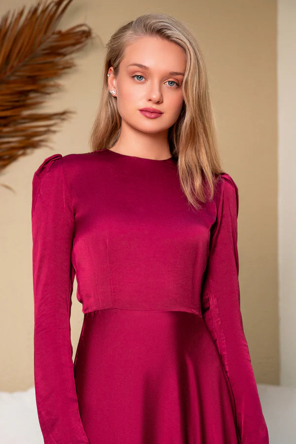 Maroon Plain Silk Dress