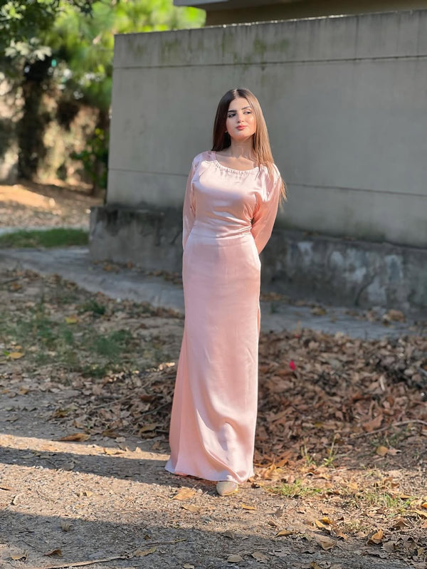 Silky Pink Satin Maxi Gown