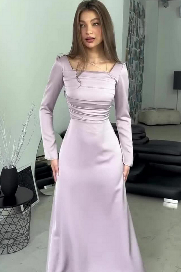 Pale Lavender Ruched Maxi Dress with Square Neckline