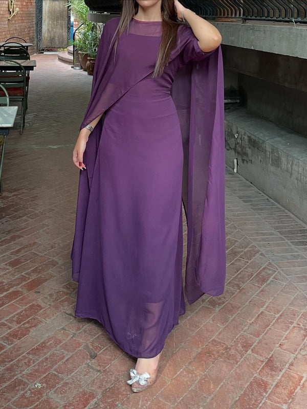 Royal Purple Sheer-Drape Maxi Dress
